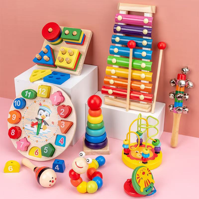 Early Education Educational Toys Children'S Small Winding Beads Eight-Tone Piano Alarm Clock Children'S Knocking Piano Suit Wooden Baby Montessori Infants - Image 3